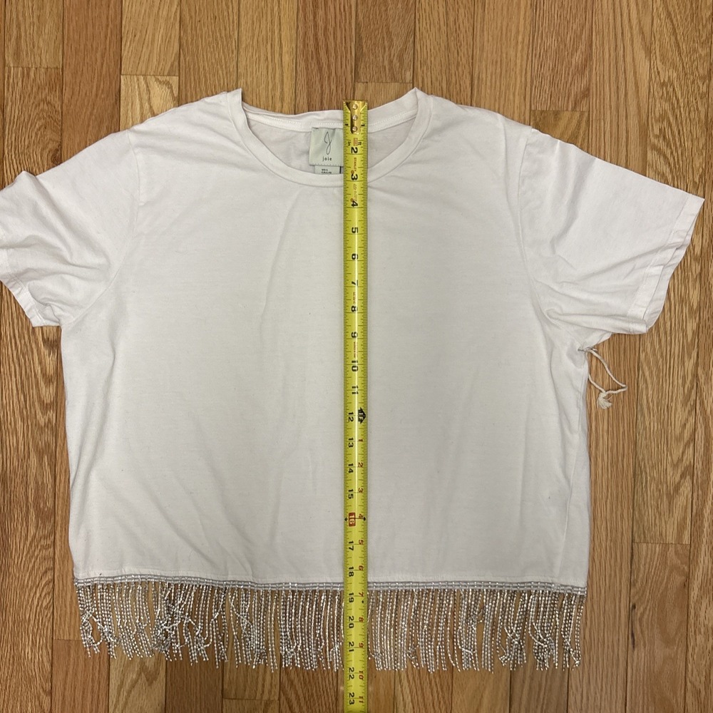 Joie White Cotton Cropped Sequin Crop Short Sleeve‎ Top - Size Large - Picture 5 of 5